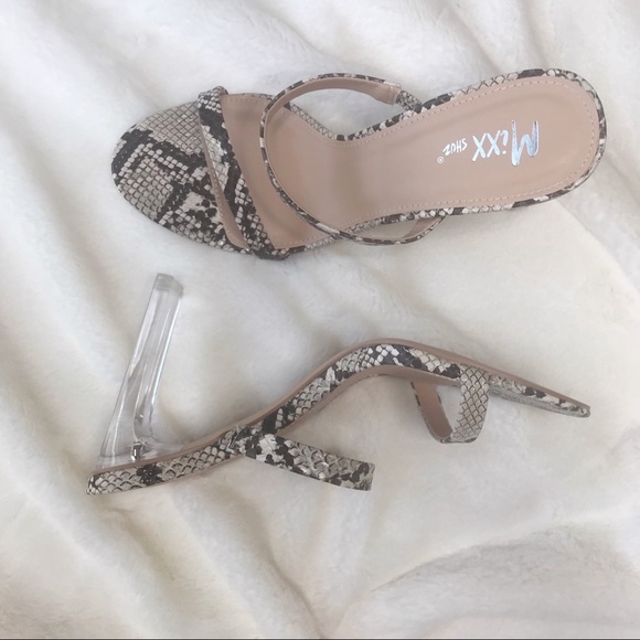 Snake Print Sandal with Clear Heel - Picture 7 of 7